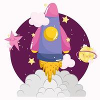 planet star rocket space adventure galaxy cartoon vector