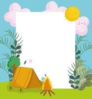 cute tent campfire banner vector