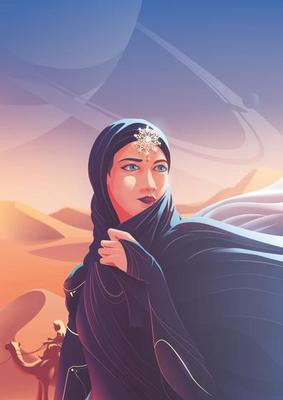 a beautiful Arab lady is traveling with a caravan to join a pilgrimage to a sacred place.