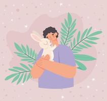 man holding rabbit vector