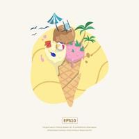 Summer flat illustration, with ice cream island vector