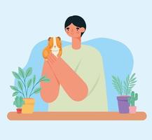 man hugging hamster vector