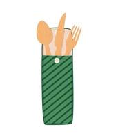 wrapped wooden cutlery vector