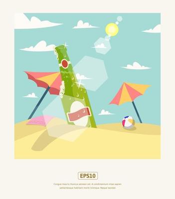 Summer flat illustration, with drink and umbrella