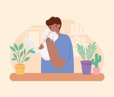 man hugging cat vector