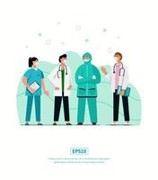 El personaje de ilustración plana con el equipo médico se puede utilizar para impresión, infografía, presentación. vector