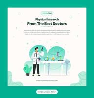 Post Template, with doctor illustration in a laboratory, with table, chemical liquid, plants vector