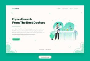 website template with doctor illustration in a laboratory, with table, chemical liquid, plants vector