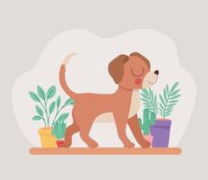 cachorro y plantas vector