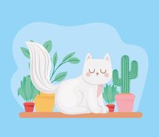 gato y plantas vector