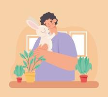 man hugging rabbit vector