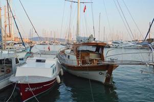 BODRUM, TURKISH - JULY 02, 2020 Yachts parked in the marina photo