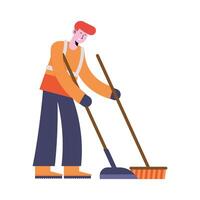 man cleaning with broom vector