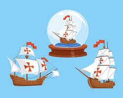 three columbus day caravels vector