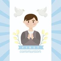 first communion boy card vector