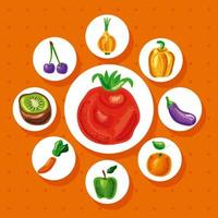 nueve iconos de comida sana vector