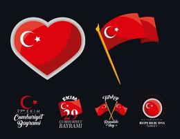 six turkey celebration icons vector