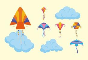 kites and clouds symbol set vector