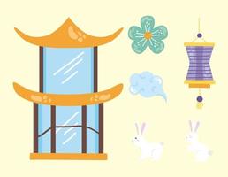 six mid autumn festival icons vector