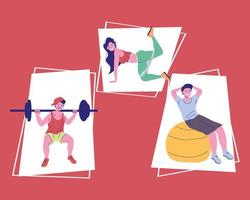 three persons fitness sports vector