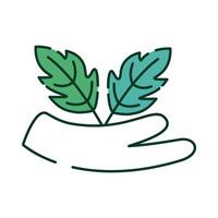 hand with leafs plant vector