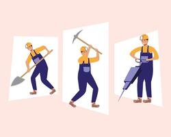 three miners workers vector