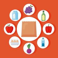 groceries icons around vector