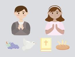 four first communion icons vector