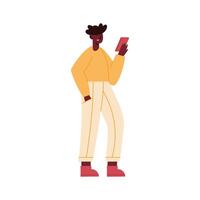 hombre afro con smartphone vector