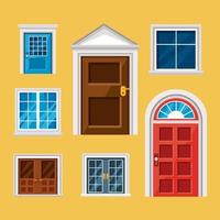 front doors and windows icon set vector