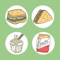 fast food four icons vector