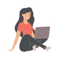 mujer sentada usando laptop vector