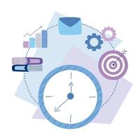 Clock with office icon set vector