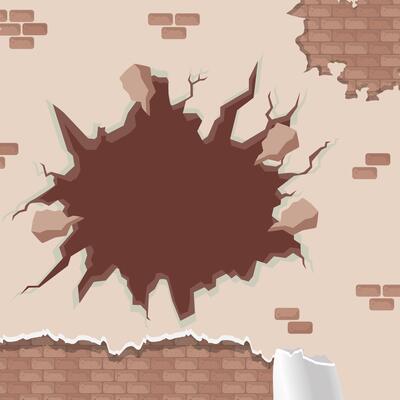 wall cracked and destroyed