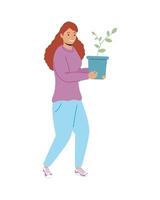 woman ecologist with houseplant vector