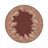 wall cracked in round frame vector