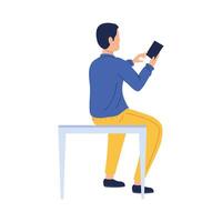 man seated using smartphone vector