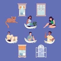 neighborhood people and windows vector