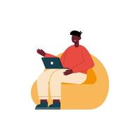 hombre afro usando laptop vector