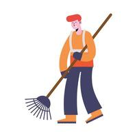 man cleaning with rake vector