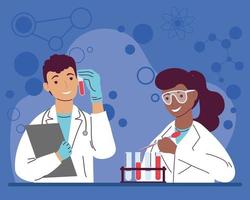 laboratory workers interracial couple vector