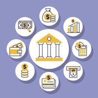 bank with money icon collection vector