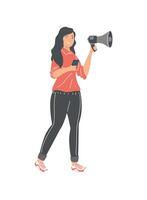 woman with megaphone and smartphone vector