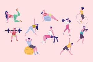 diez personas fitness deportes vector