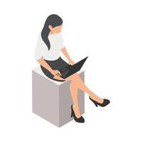 businesswoman seated using laptop vector