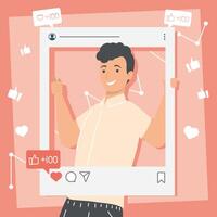 man in social media picture with likes vector