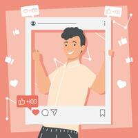 man in social media picture with likes vector