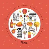 paris icons in circle vector