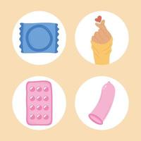 cuatro iconos del día de la salud sexual vector