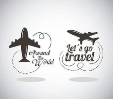 letras de viaje con aviones. vector